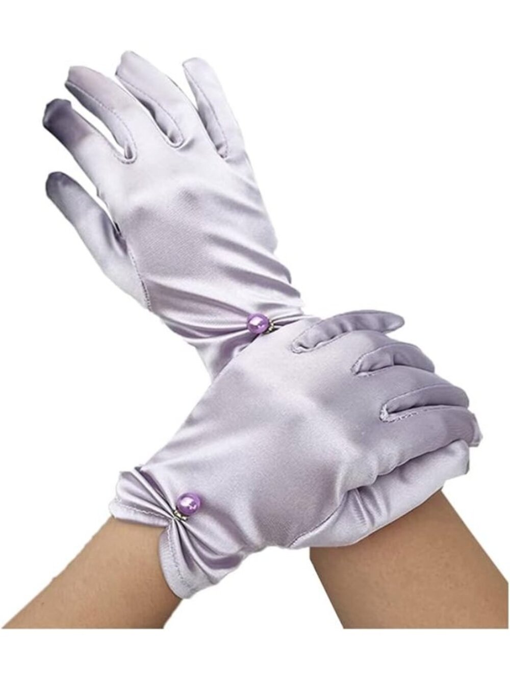 Women Lavender Satin Tulle Opera Party 1920s Elbow Wrist Length Gloves